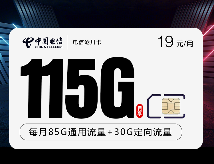电信19元115G+100分钟+视频会员沧川卡