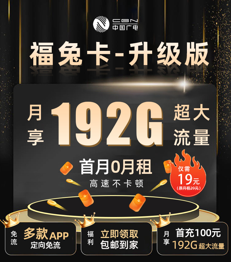 广电福兔卡19元192G 收货地即归属地
