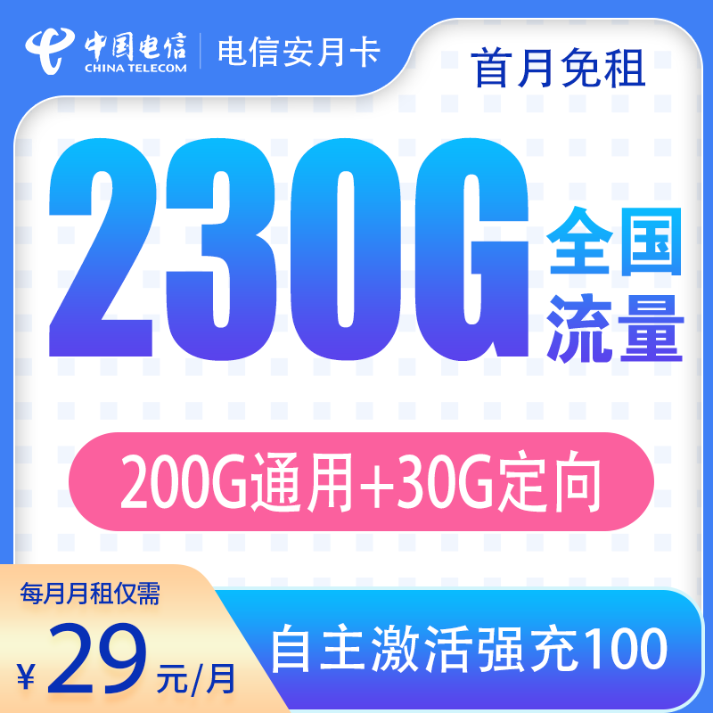 电信安月卡29元230G+通话 0.1元/分钟