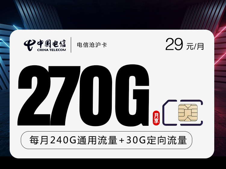 电信沧沪卡【29元270G+100分钟】