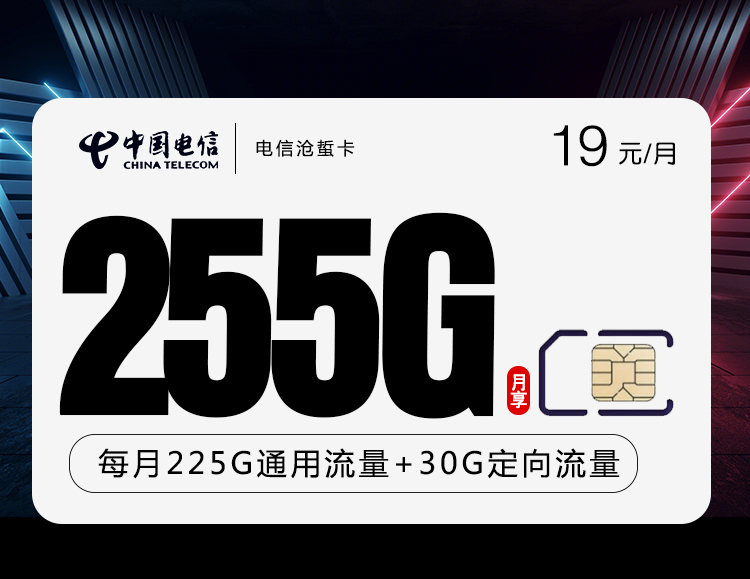 电信沧蜇卡【19元255G+首年19】
