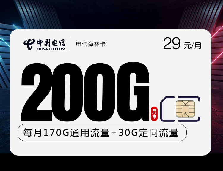 电信海林卡【29元200G二十年套餐】