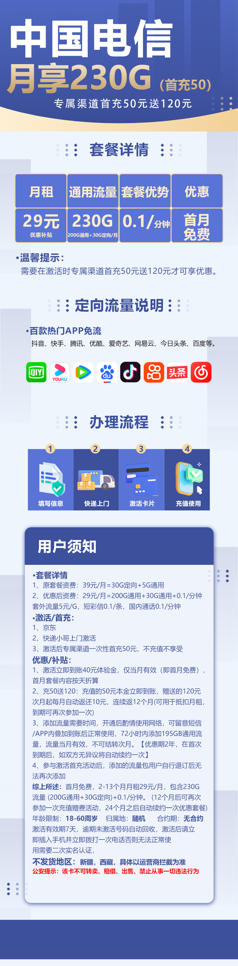 电信星皖卡29元包200G通用流量+30G定向流量
