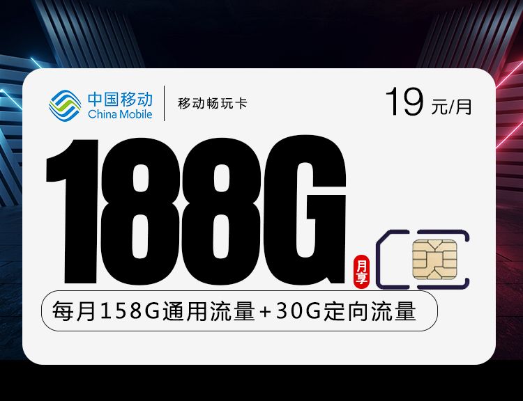 移动畅玩卡【19元188G+收货地即为卡归属地】