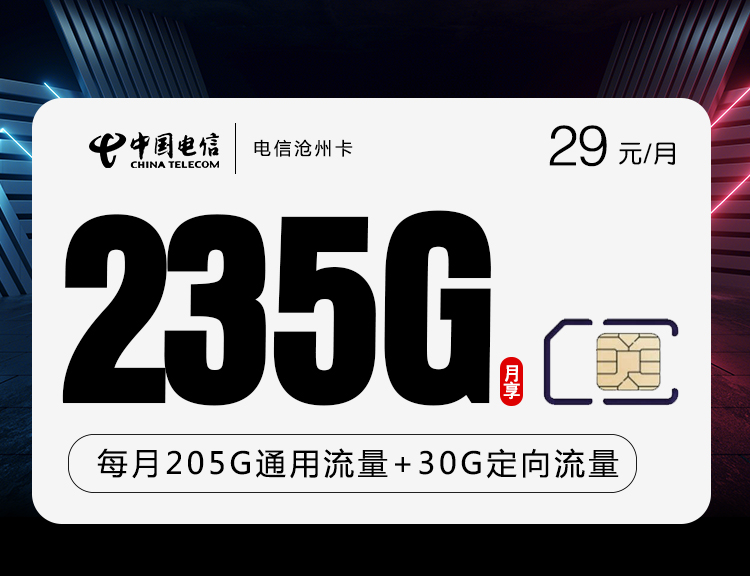 电信沧州卡【29元235G+100分钟】