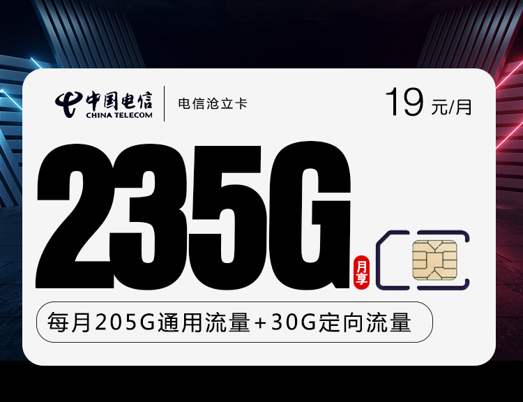 电信沧立卡新【19元235G 首年19】