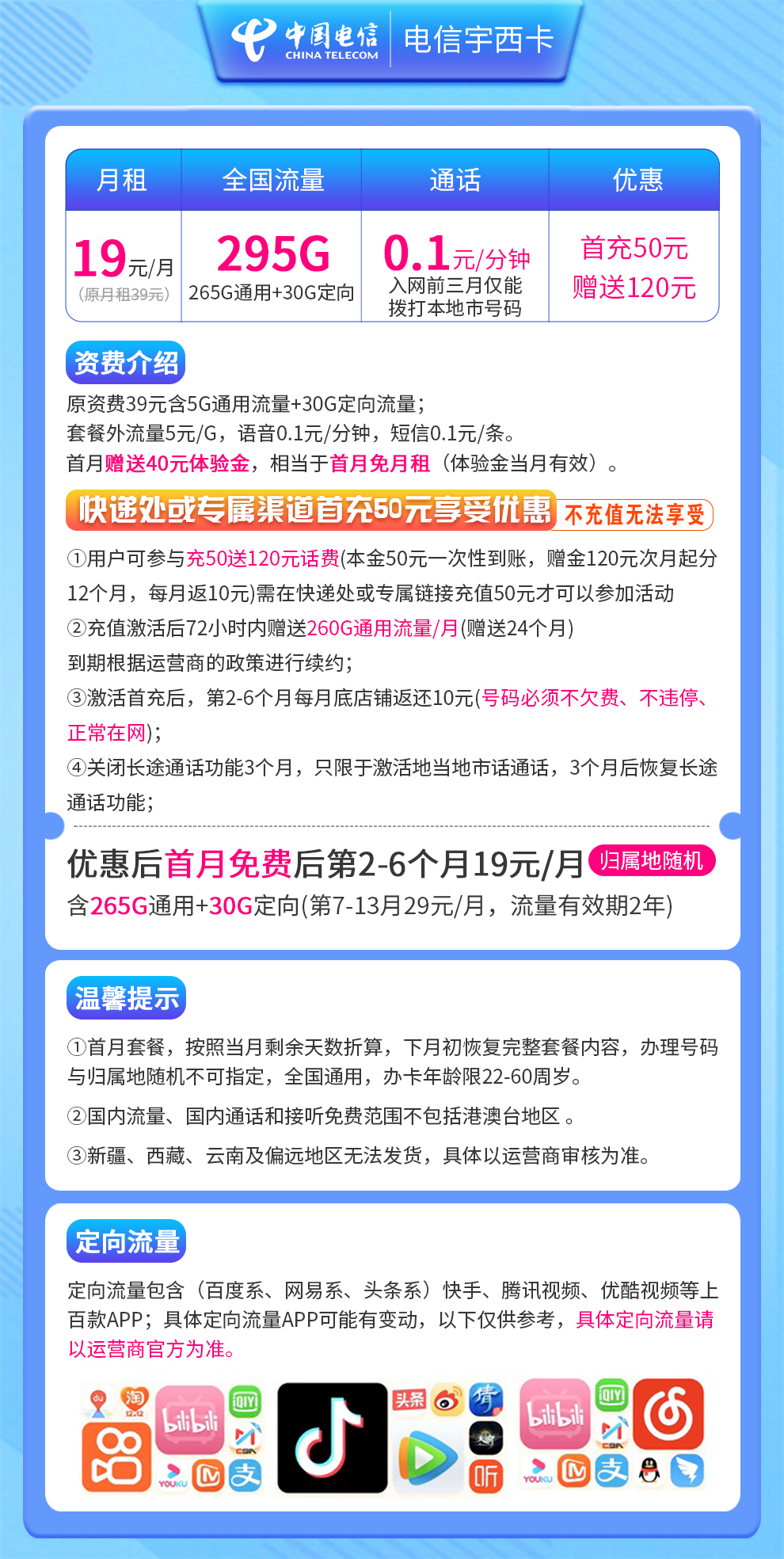 电信宇西卡19元295G