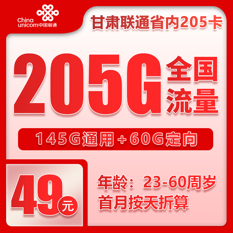 甘肃大套餐49元205G+0.1元/分钟