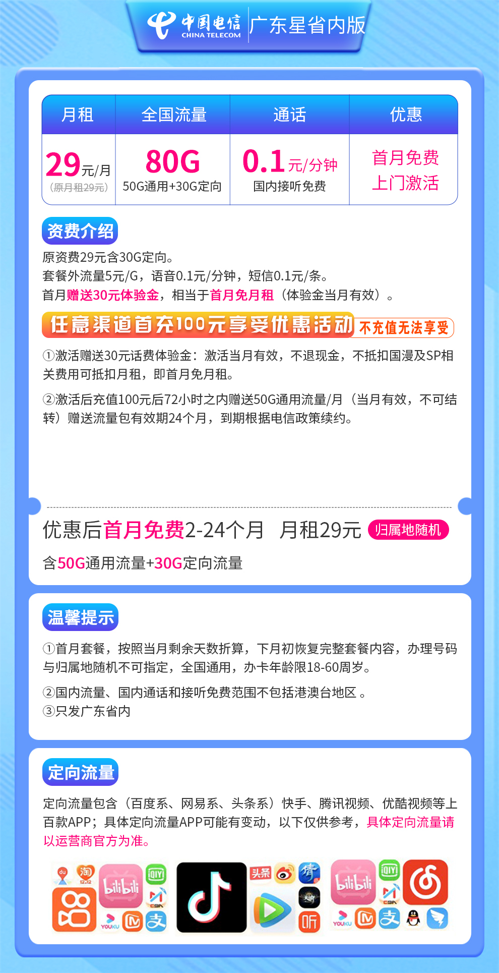 G1电信广东星29元80G【只发广东】
