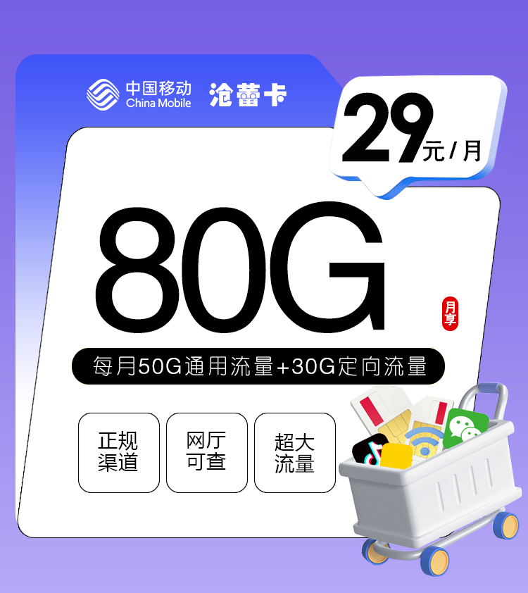移动沧蕾卡【29元80G】丨移动沧蕾卡【29元80G】