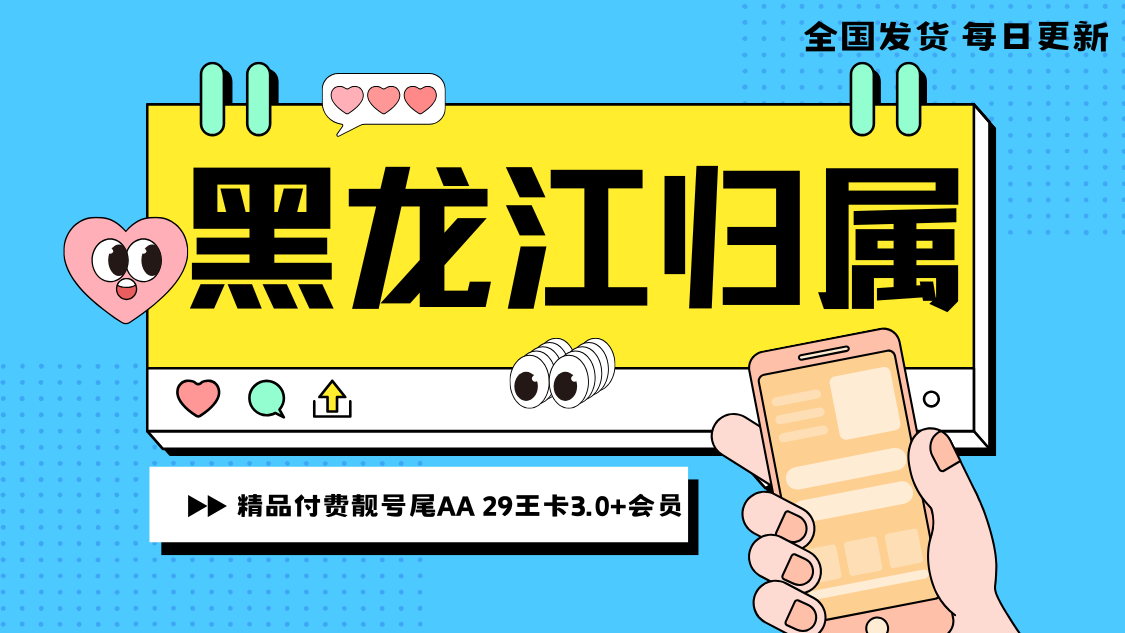 【付费靓号】黑龙江归属精品靓号+可送24个月会员默认王卡3.0套餐29元30G定向流量+0.1元/分钟（专属充值50可首年再得20G通用+30G定向流量）