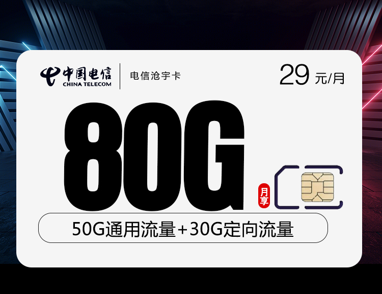 电信沧宇卡【29元80G】