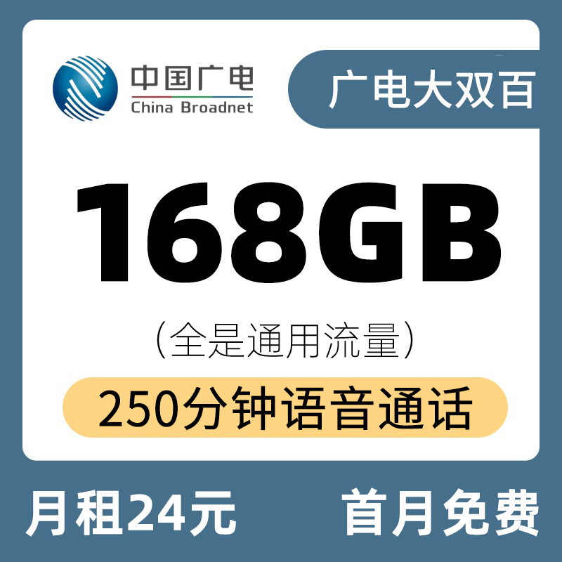 广电大双百丨24元168G+250分钟
