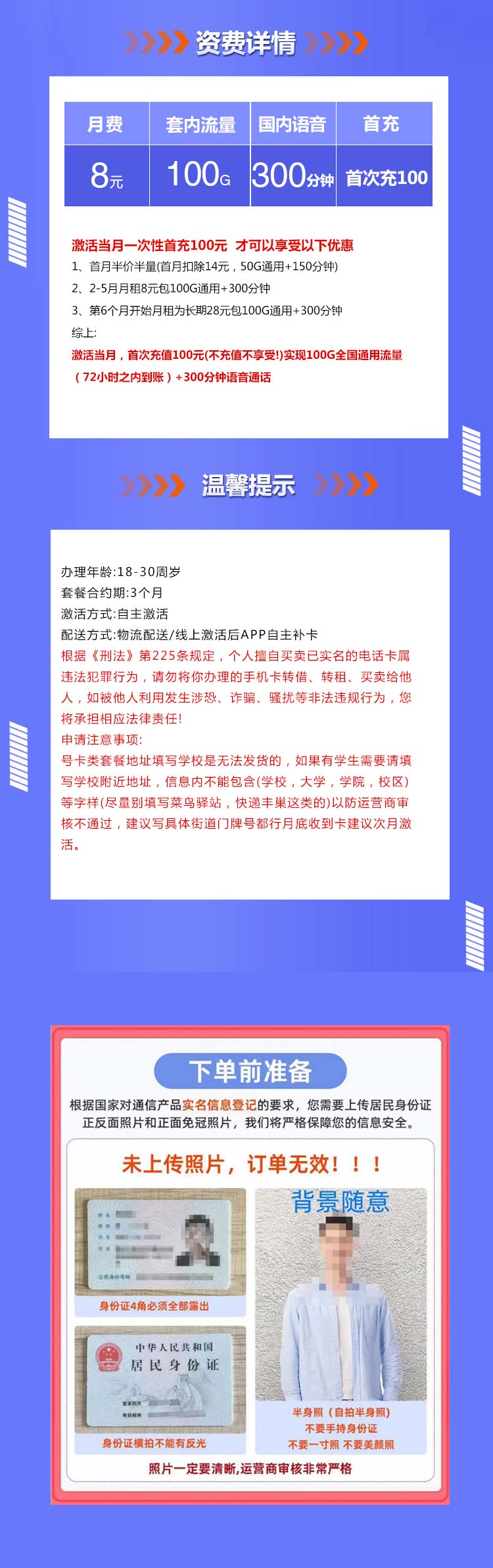 联通海意卡8元100G+300分钟