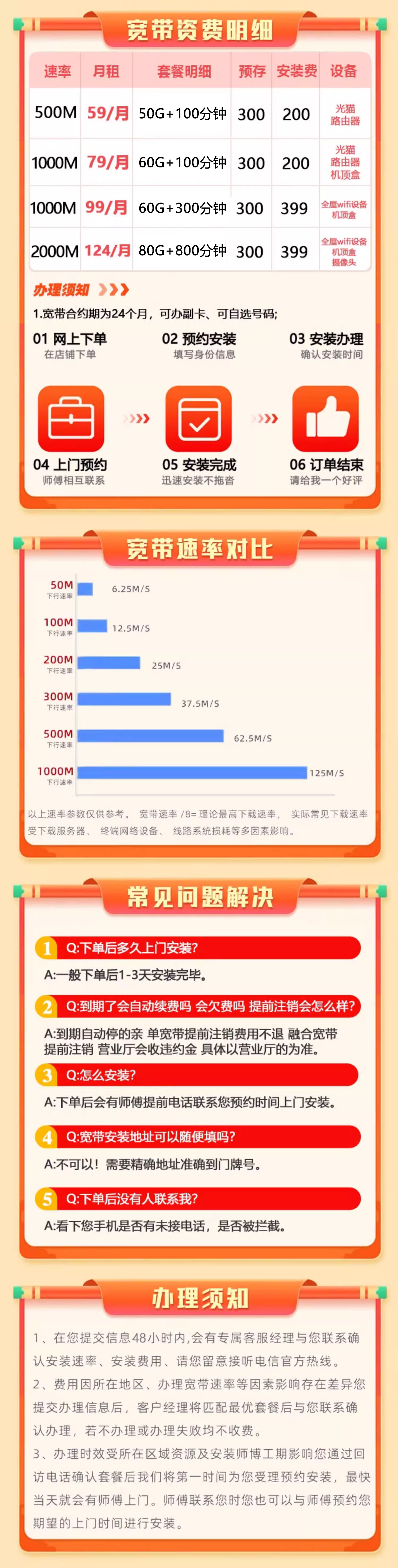 广东联通宽带(1000M)79元60G全国流量+100分钟通话+独享光纤1000M