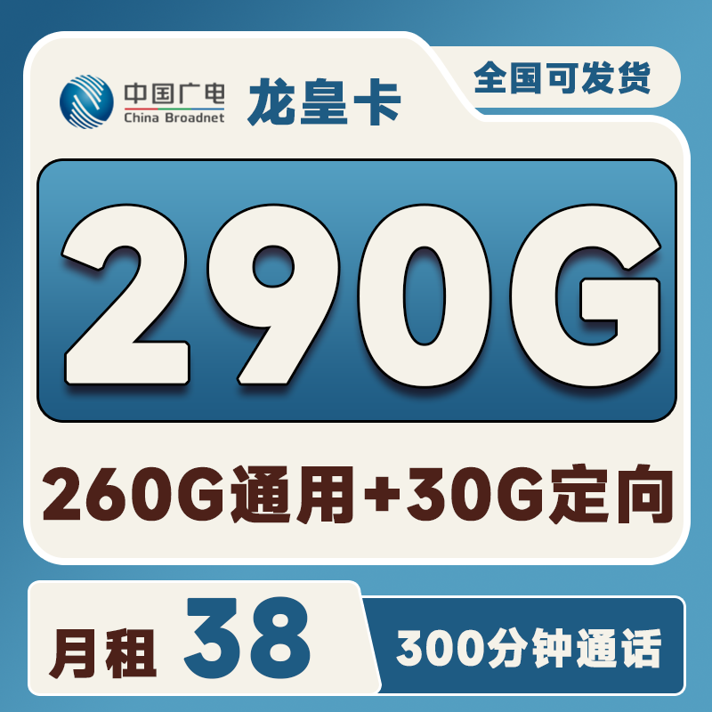广电龙皇卡38元290G(260G通用+30G定向)+300分钟