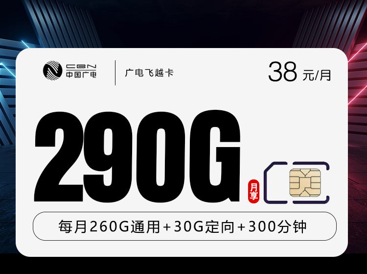 广电飞越卡38元290G+300分钟