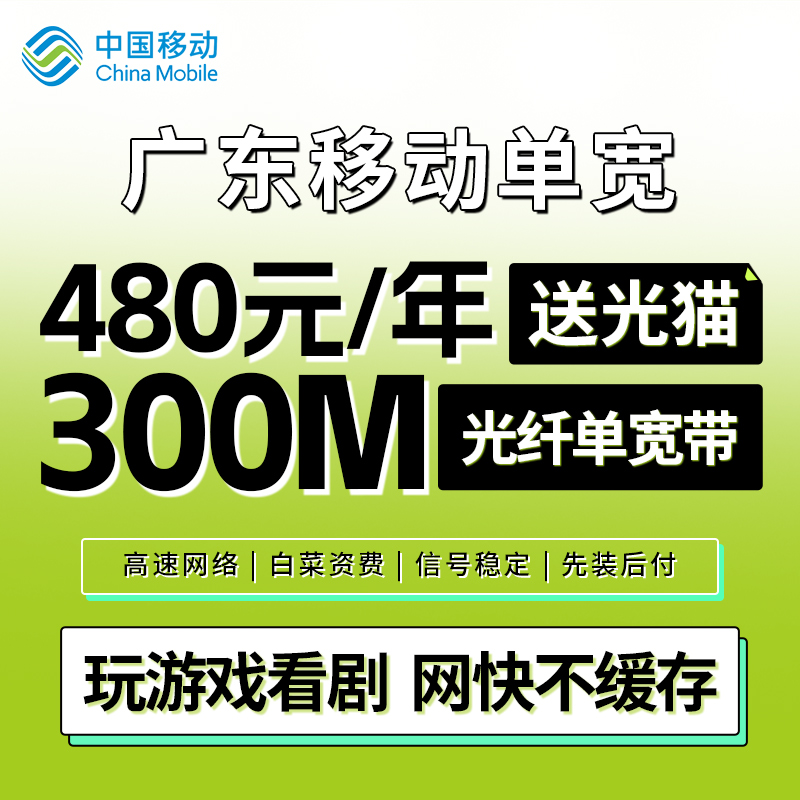 广东移动480元包年300M单宽带