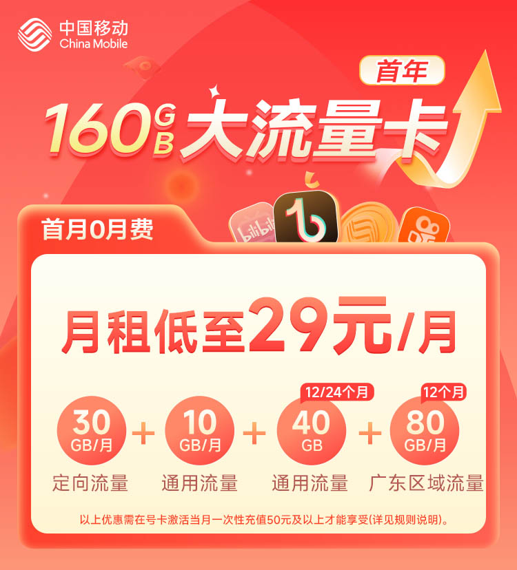 MF广东移动29元160G产品 省内发货