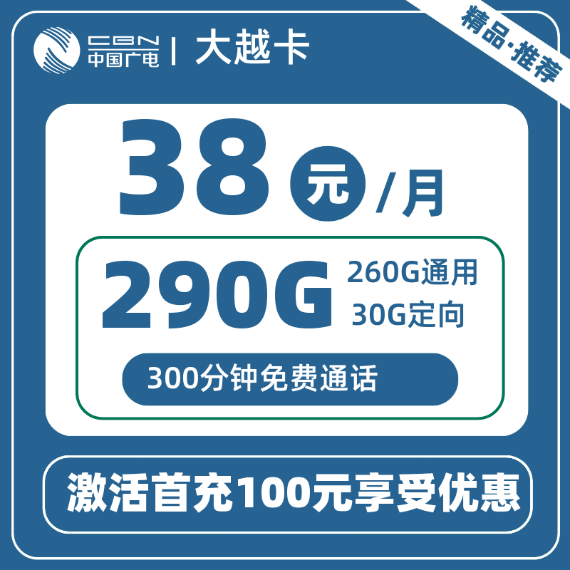 广电大越卡38元290G+300分钟