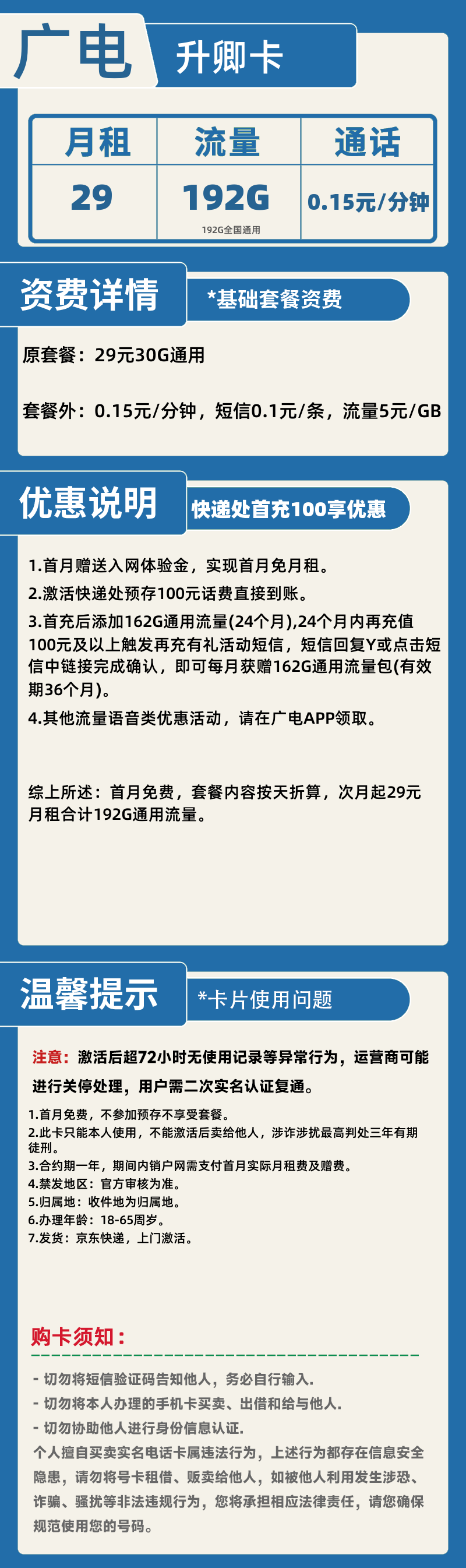 广电升卿卡29元192G