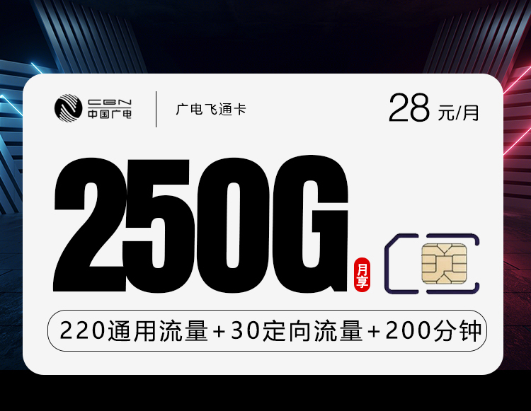 广电飞通卡 28元250G+200分钟