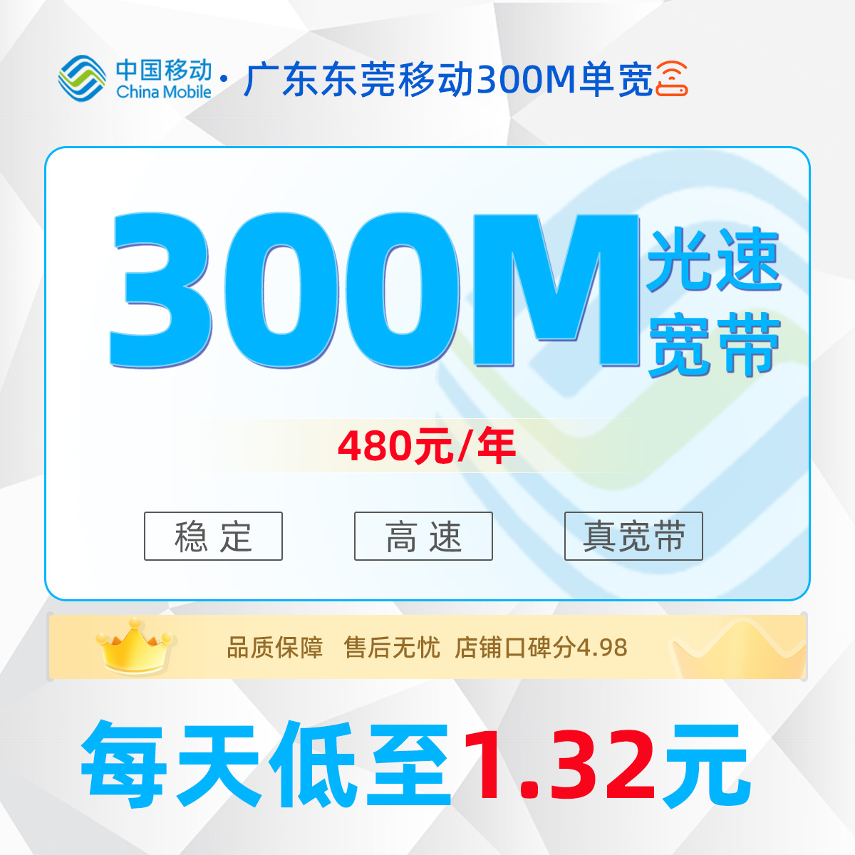 广东东莞地区移动单宽480元/年享300M单宽