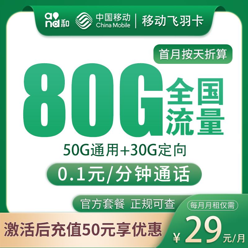 N移动飞羽卡29元80G