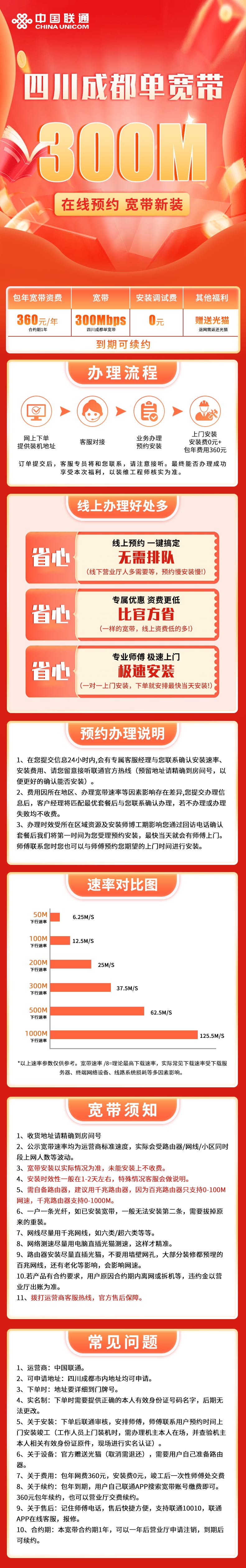 成都联通360元包年300M单宽带