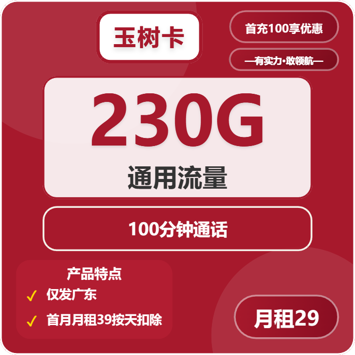 联通玉树卡29元包230G通用+100分钟