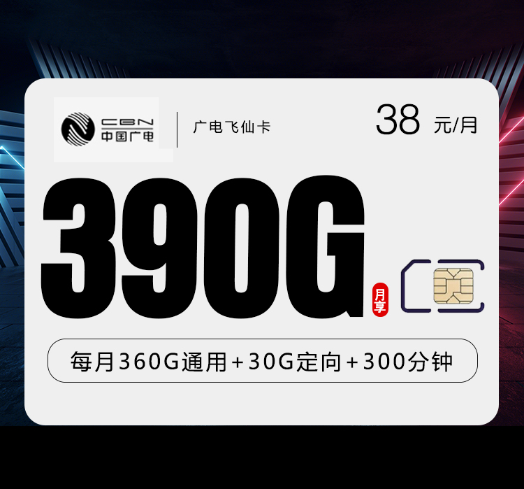 广电飞仙卡38元390G+300分钟