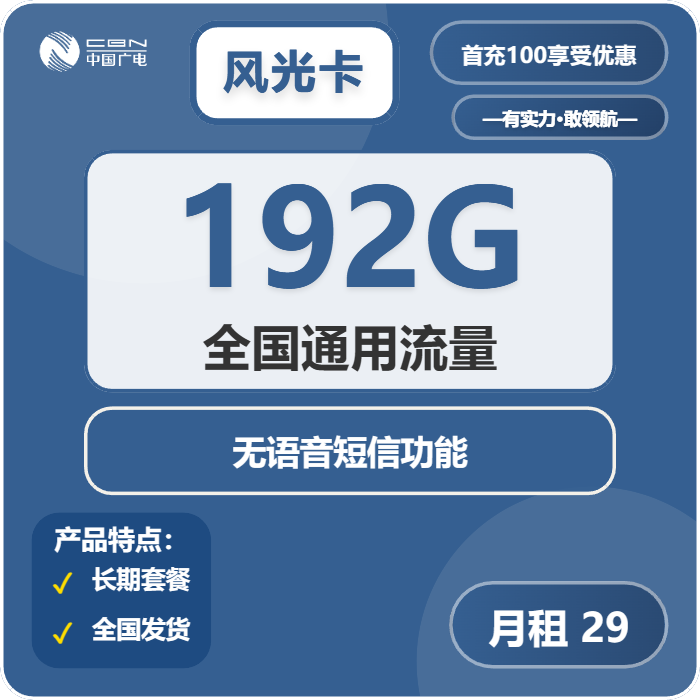 广电风光卡29元包192G通用+无语音功能