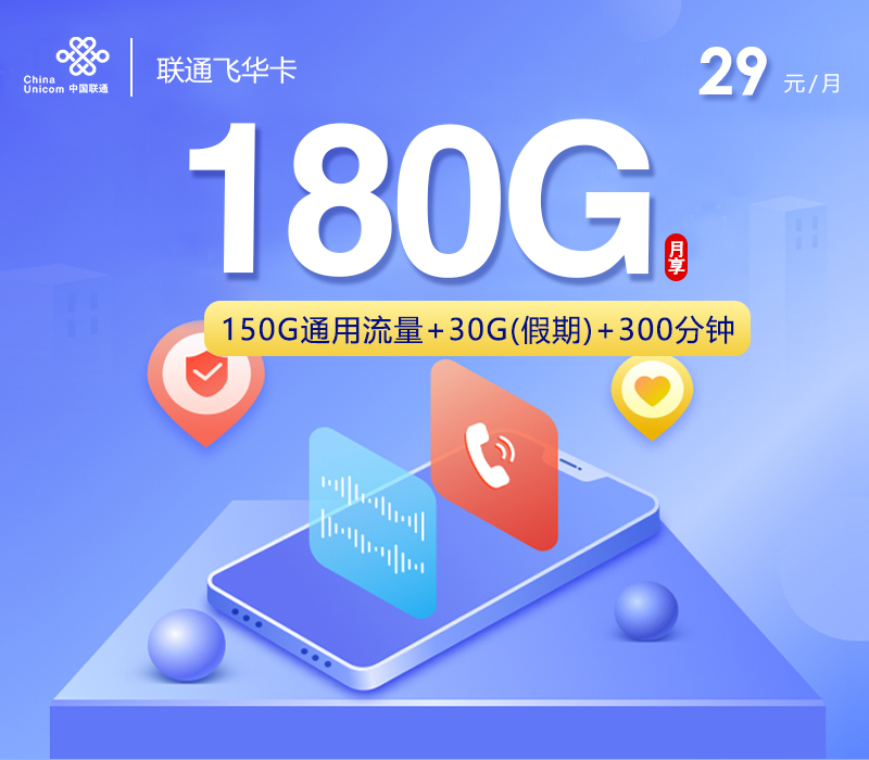 联通飞华卡29元180G+300分钟