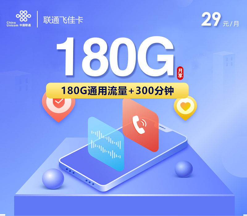 联通飞佳卡29元180G+300分钟