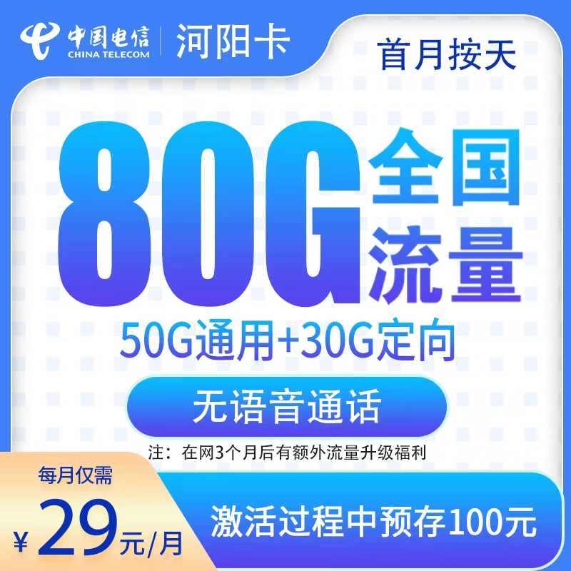 电信河阳卡29元80G【只发河南】
