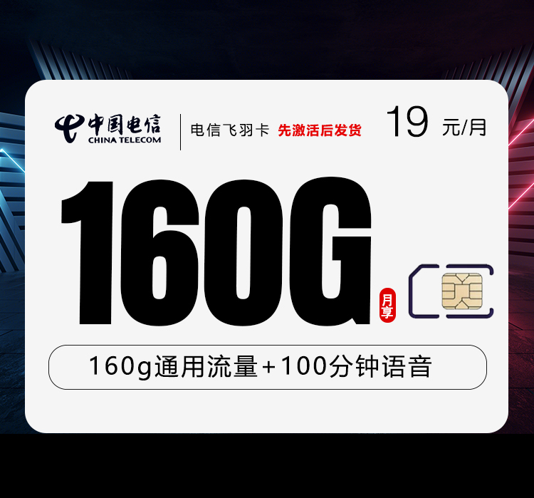 电信飞羽卡19元160G+100分钟