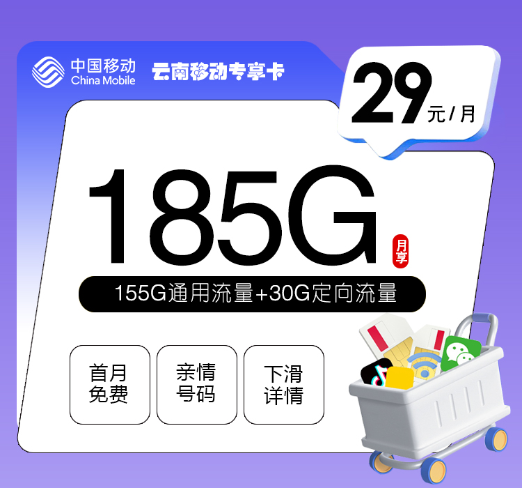 云南移动专享卡29元185G
