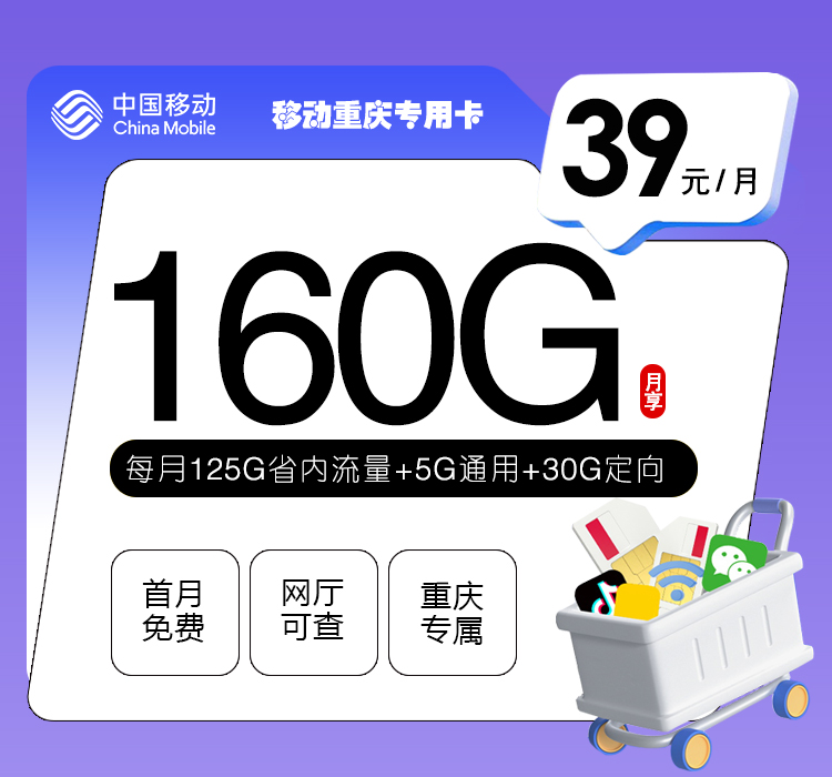 移动重庆专用卡39元160G