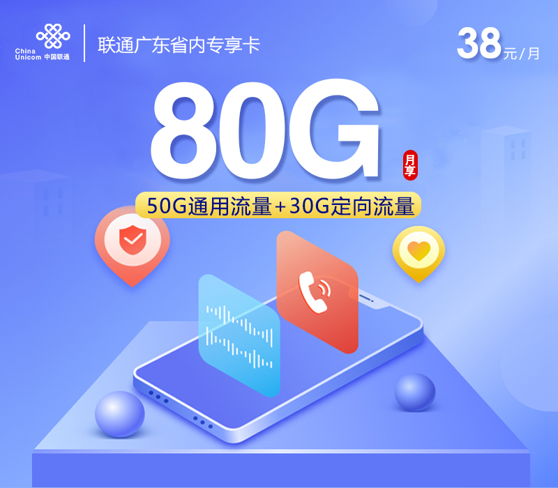 联通广东省内专享卡38元80G