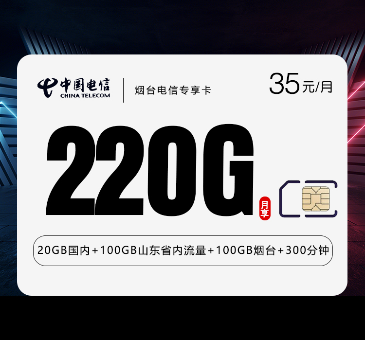 烟台电信专享卡35元220G+300分钟