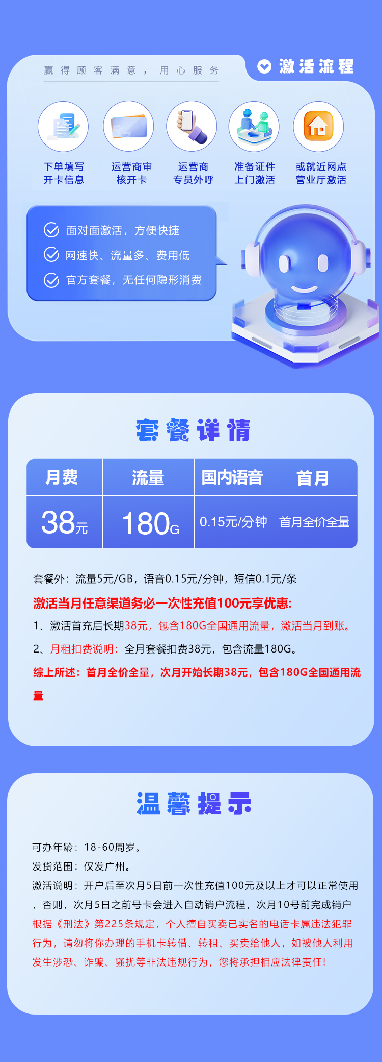 广州联通专享卡长期38元180G