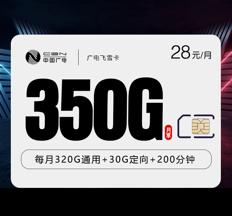 广电飞雪卡28元350G+200分钟