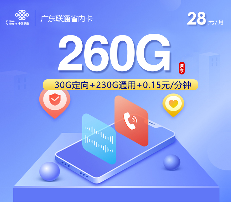 新广东联通省内卡28元260G