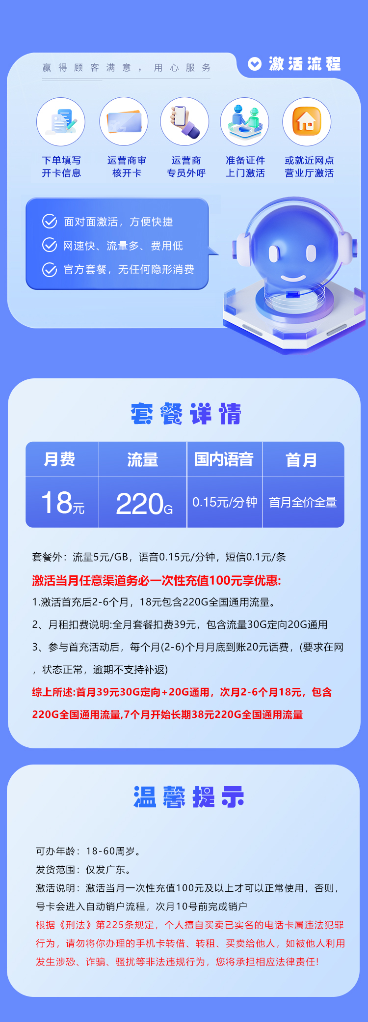 广东联通省内专享卡新18元220G