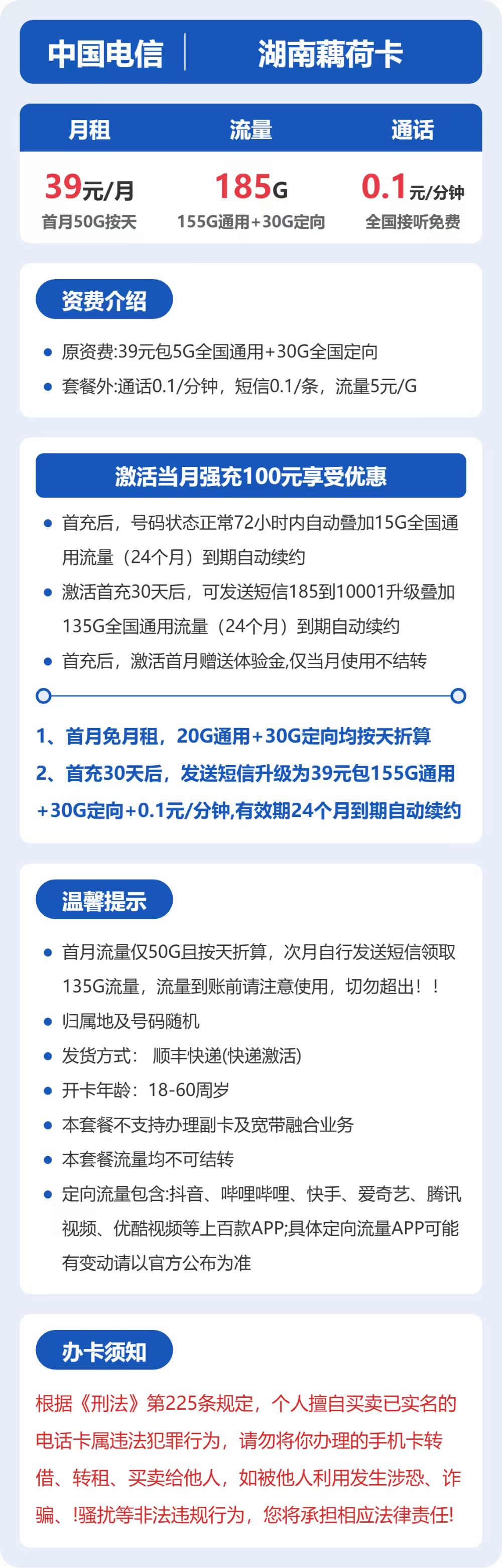 电信耦合卡39元包155G通用+30G定向+通话0.1元/分钟