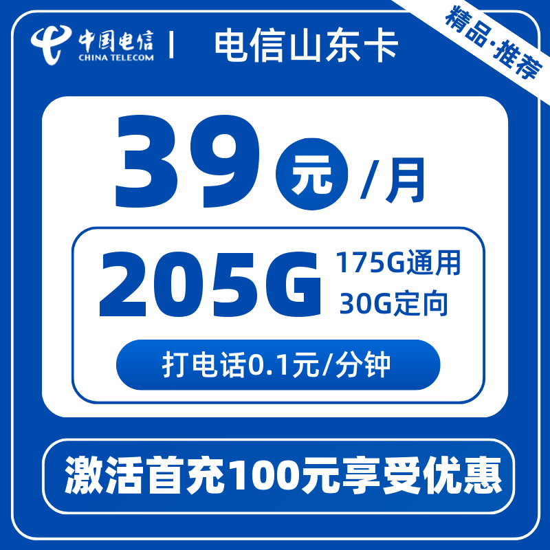 电信山东卡39元205G
