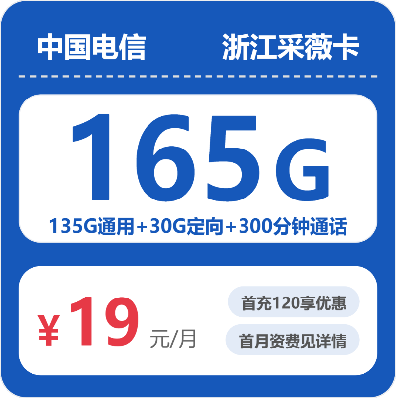 电信浙江采薇卡19元包165G+300分钟