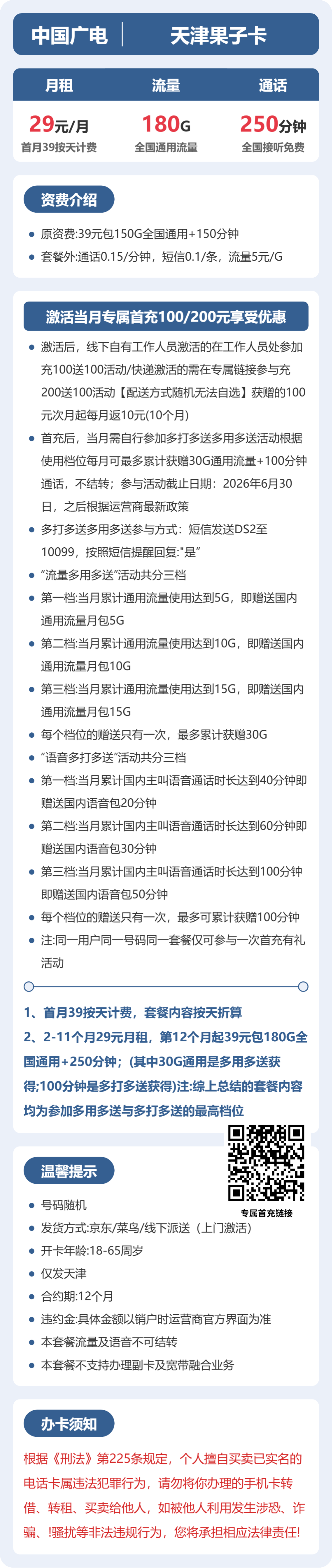 广电天津果子卡29元包180G+250分钟