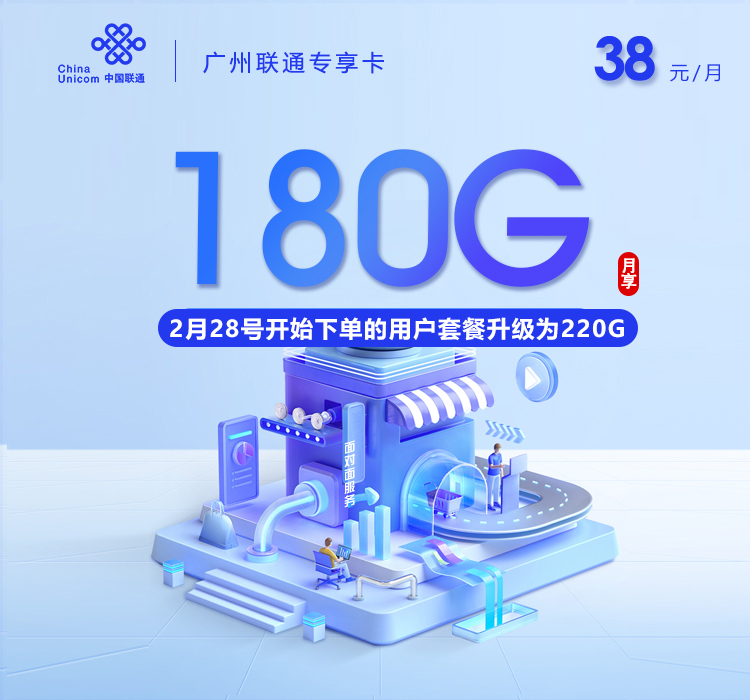 广州联通专享卡长期38元180G