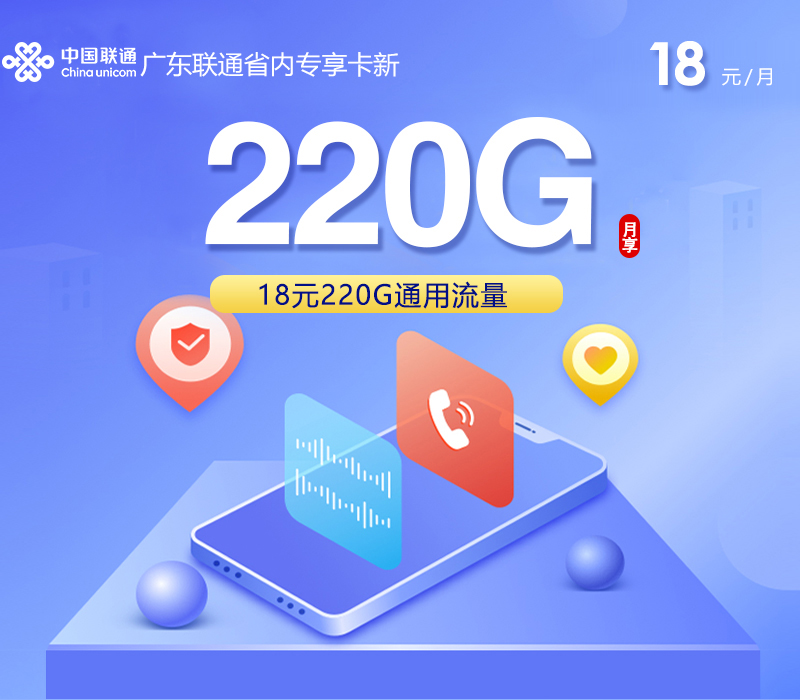 广东联通省内专享卡18元220G